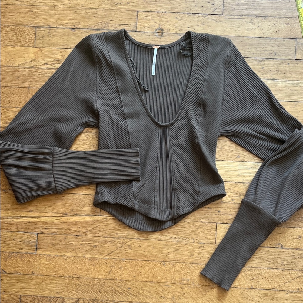 Free People Ribbed Top with Bell Sleeves